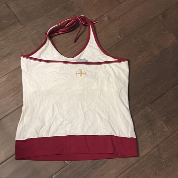 Nike Portugal size girls 12-14 halter top tie up white, shelf bra white burgundy - Picture 4 of 8